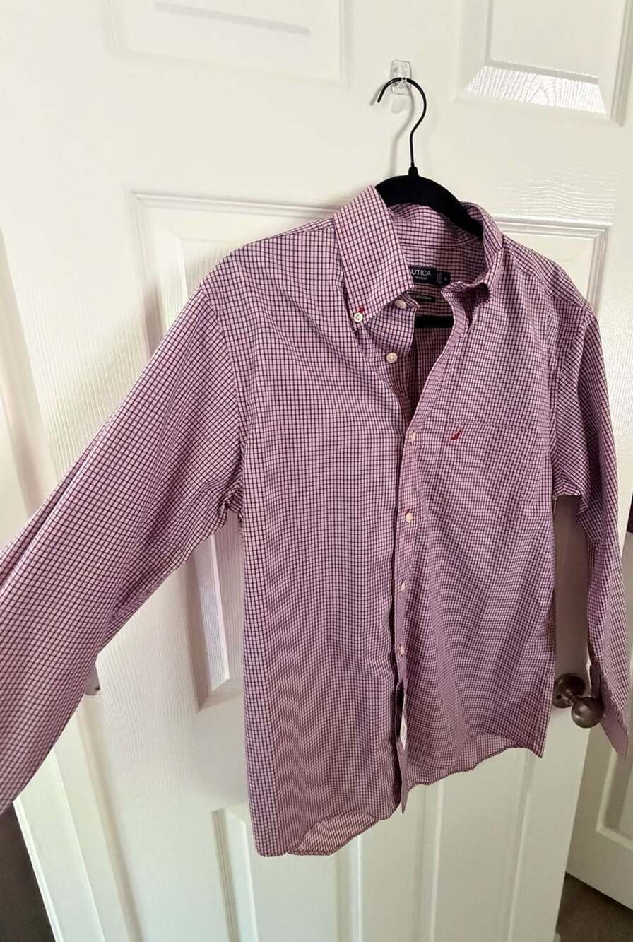 Nautica A Bit Trimmer Micro Gingham Shirt Size M Wrinkle Resistant